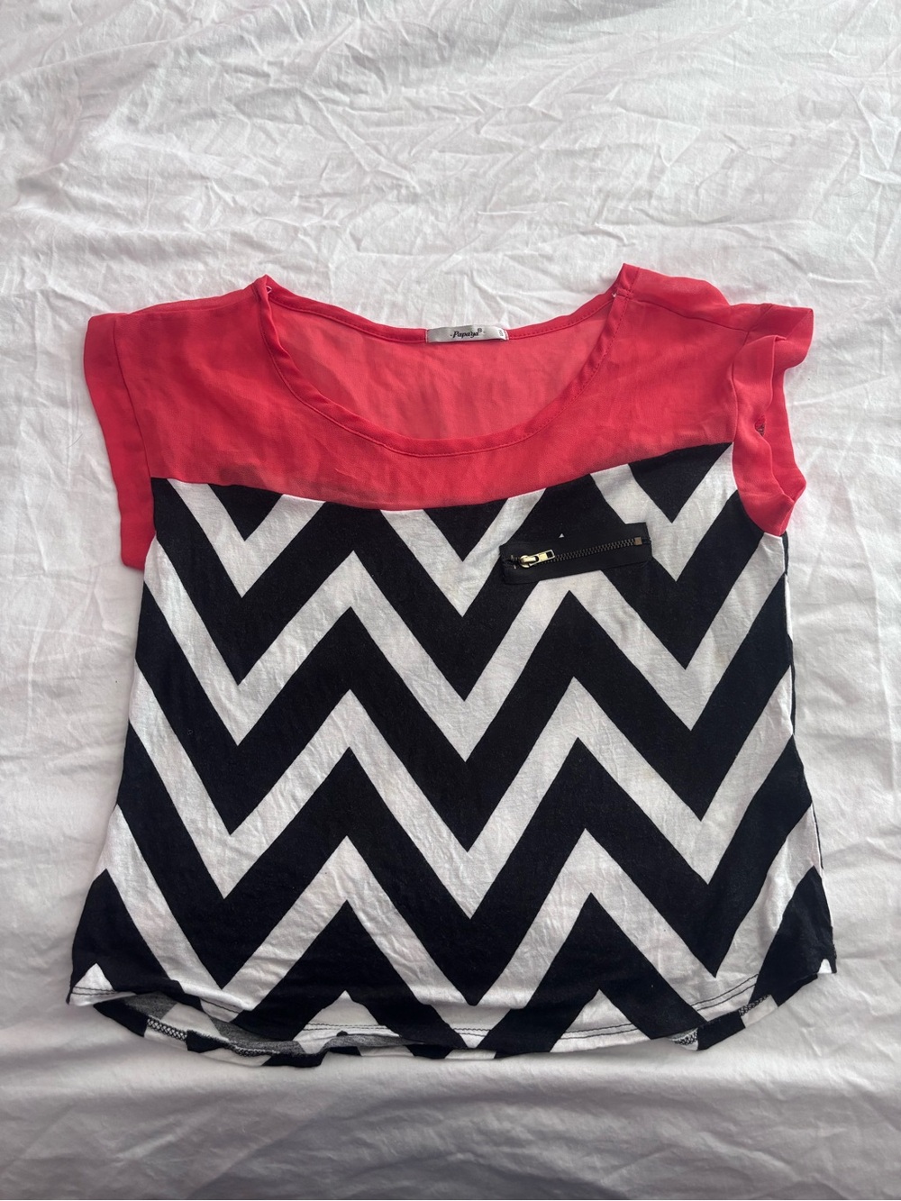 Women’s Black & White Chevron Top with Red/coral top